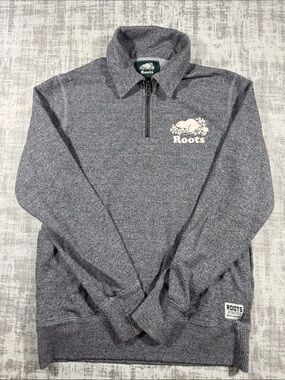 Roots Womens Athletic Heather Gray Quarter-Zip Sweater sz XXS  24X17 PTP